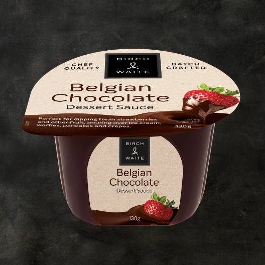 Birch & Waite Belgian Chocolate Sauce on slate background